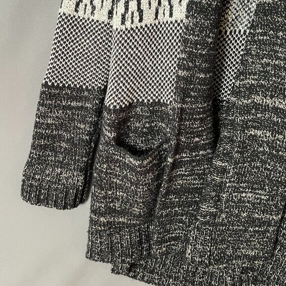 Lucky Brand L Grey Black Multi Pattern Wool Knit Plush Open Cardigan Sweater - Picture 4 of 7